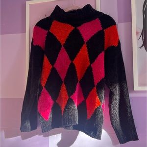 Rafaella 1980’s Vintage Argyle Velour Knit Turtleneck Sweater